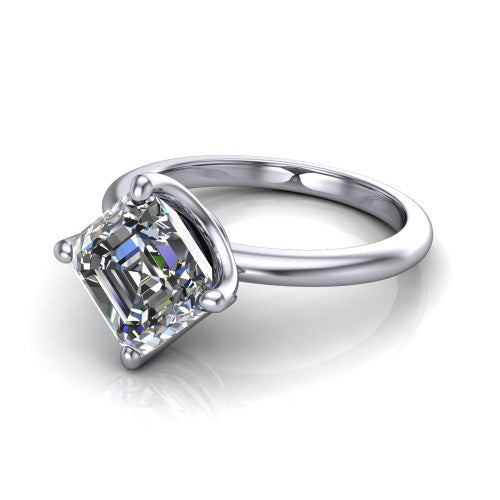 Josie asscher east-west solitaire engagement ring in 14K White Gold with plain band, three-quarter perspective view