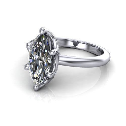 Josie marquise east-west solitaire engagement ring in 14K White Gold with plain band, three-quarter perspective view