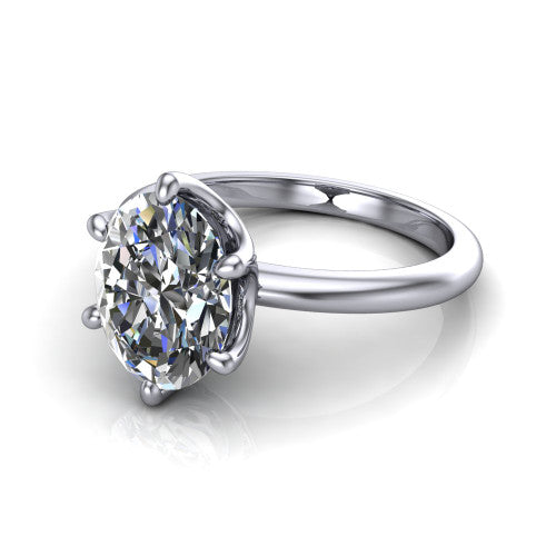 Josie oval east-west solitaire engagement ring in 18K White Gold with plain band, three-quarter perspective view