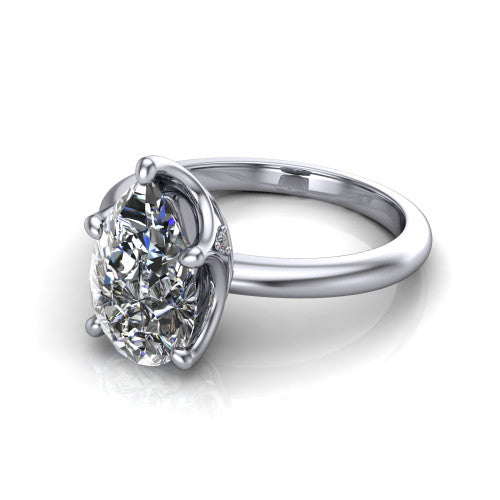 Josie pear east-west solitaire engagement ring in 14K White Gold with plain band, three-quarter perspective view