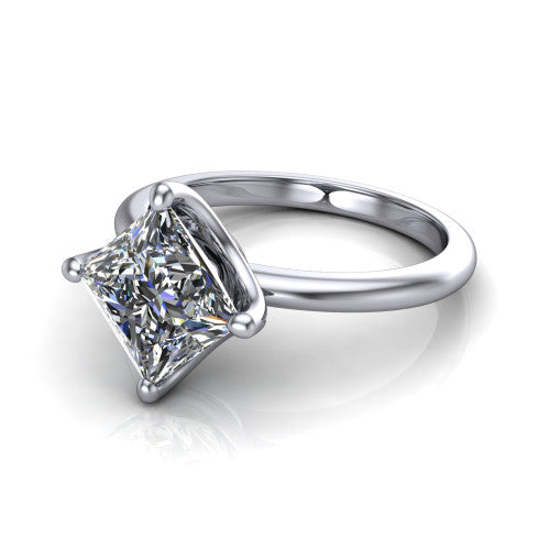 Josie princess east-west solitaire engagement ring in Platinum with plain band, three-quarter perspective view