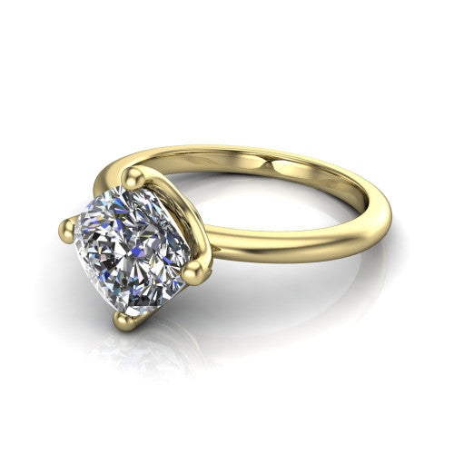 Josie cushion east-west solitaire engagement ring in 18K Yellow Gold with plain band, three-quarter perspective view