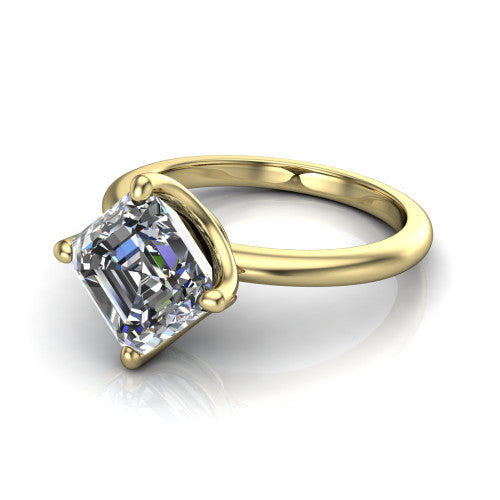 Josie asscher east-west solitaire engagement ring in 18K Yellow Gold with plain band, three-quarter perspective view