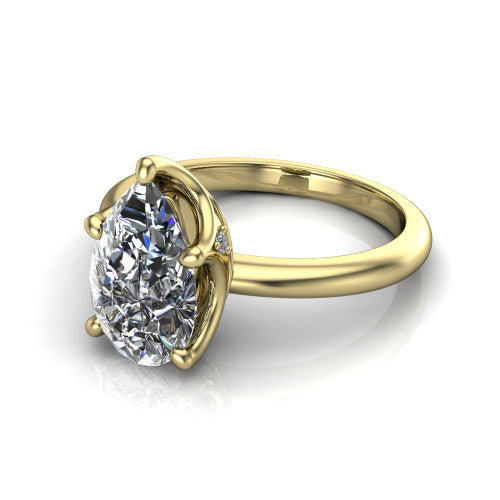 Josie pear east-west solitaire engagement ring in 14K Yellow Gold with plain band, three-quarter perspective view