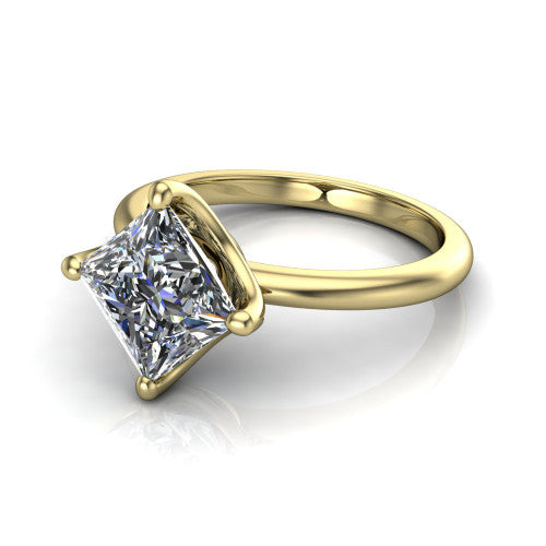 Josie princess east-west solitaire engagement ring in 18K Yellow Gold with plain band, three-quarter perspective view