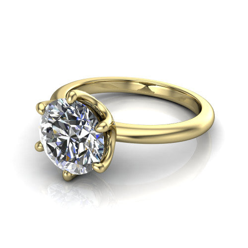 Josie round east-west solitaire engagement ring in 14K Yellow Gold with plain band, three-quarter perspective view