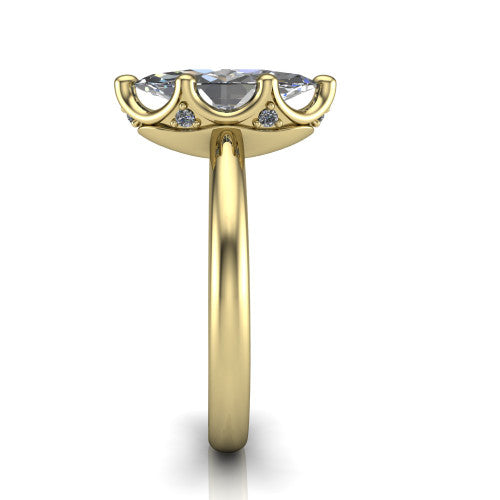 Josie marquise east-west solitaire engagement ring in 18K Yellow Gold with plain band, side profile showing the plain band and bezel-set under-gallery accent