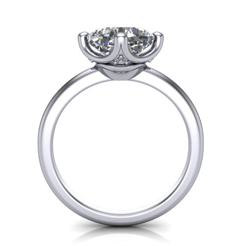 Josie cushion east-west solitaire engagement ring in 14K White Gold with plain band, through-finger front profile showing the peek-a-boo accent