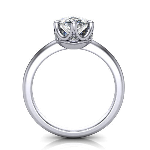Josie pear east-west solitaire engagement ring in 18K White Gold with plain band, through-finger front profile showing the peek-a-boo accent