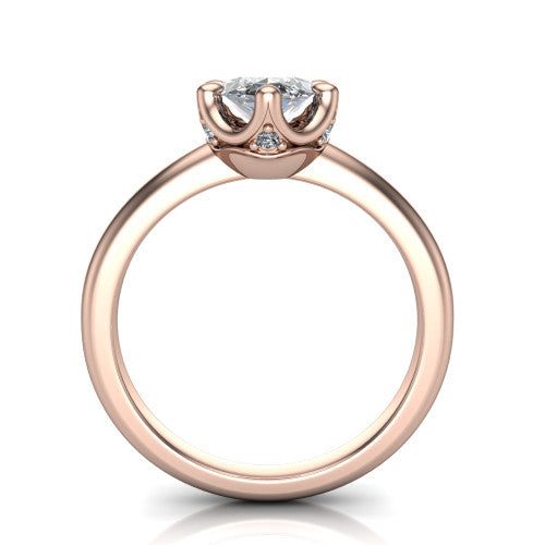 Josie marquise east-west solitaire engagement ring in 18K Rose Gold with plain band, through-finger front profile showing the peek-a-boo accent