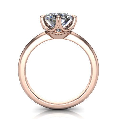 Josie oval east-west solitaire engagement ring in 18K Rose Gold with plain band, through-finger front profile showing the peek-a-boo accent