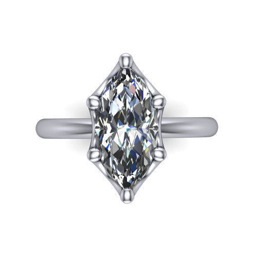 Josie marquise east-west solitaire engagement ring in 18K White Gold with plain band, top-down view of the east-west four-prong head