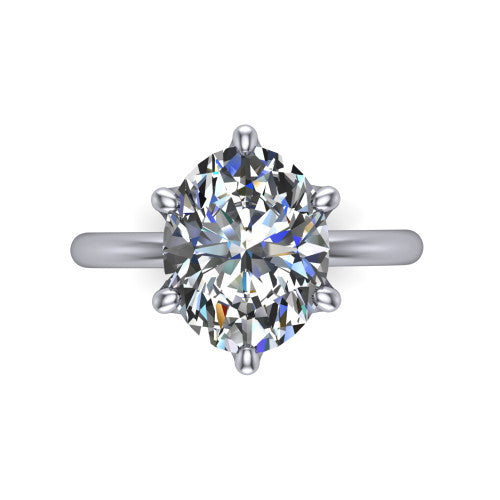 Josie oval east-west solitaire engagement ring in 14K White Gold with plain band, top-down view of the east-west four-prong head