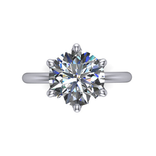 Josie round east-west solitaire engagement ring in Platinum with plain band, top-down view of the east-west four-prong head