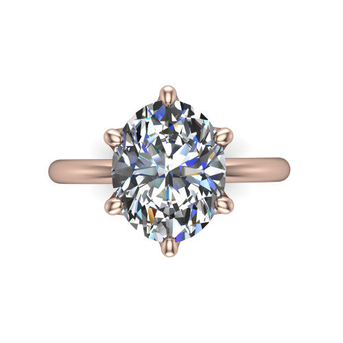 Josie oval east-west solitaire engagement ring in 18K Rose Gold with plain band, top-down view of the east-west four-prong head