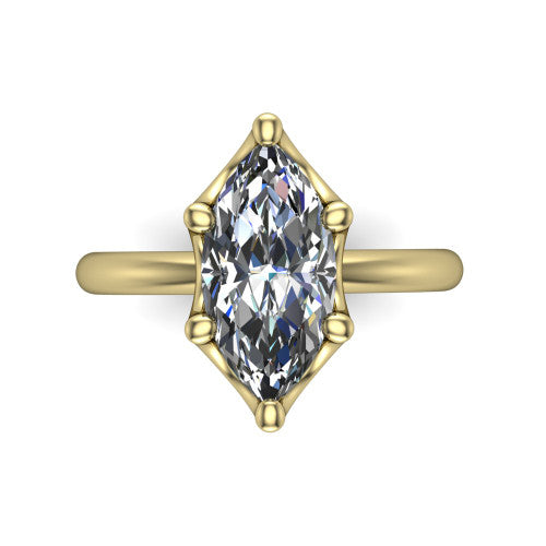 Josie marquise east-west solitaire engagement ring in 18K Yellow Gold with plain band, top-down view of the east-west four-prong head