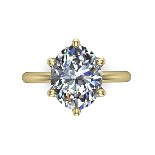 Josie oval east-west solitaire engagement ring in 18K Yellow Gold with plain band, top-down view of the east-west four-prong head