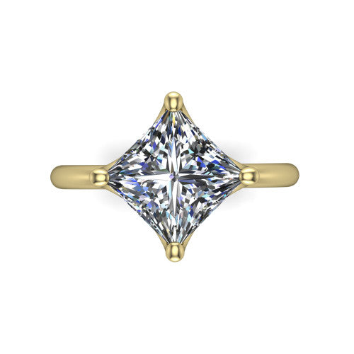 Josie princess east-west solitaire engagement ring in 18K Yellow Gold with plain band, top-down view of the east-west four-prong head