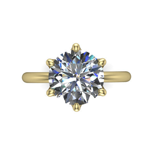 Josie round east-west solitaire engagement ring in 18K Yellow Gold with plain band, top-down view of the east-west four-prong head