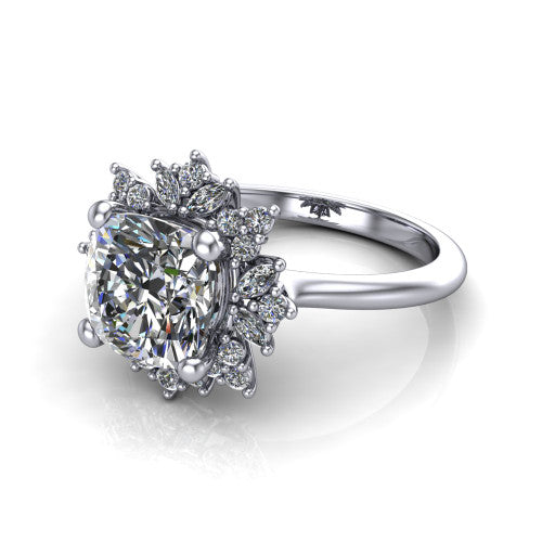 Zoe Cushion Shape Halo Engagement Ring in Platinum