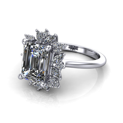 Zoe Emerald Shape Halo Engagement Ring in 18K White Gold