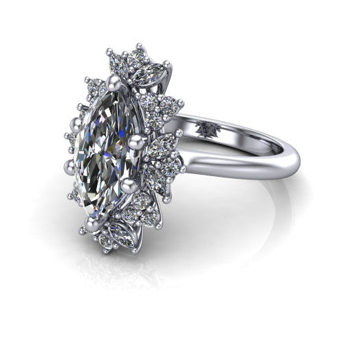 Zoe Marquise Shape Halo Engagement Ring in 14K White Gold