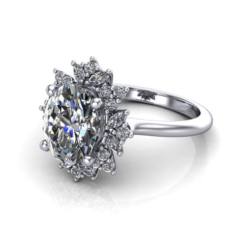 Zoe Oval Shape Halo Engagement Ring in 18K White Gold