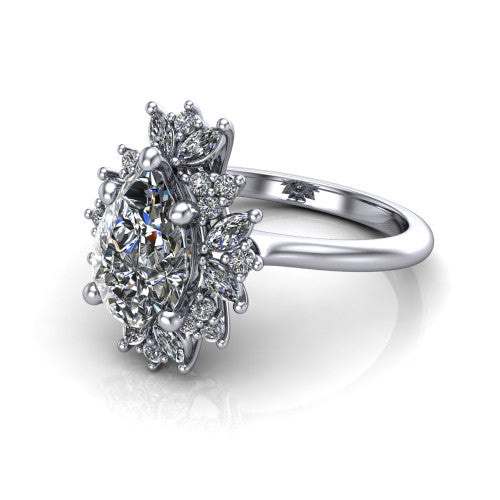 Zoe Pear Shape Halo Engagement Ring in Platinum