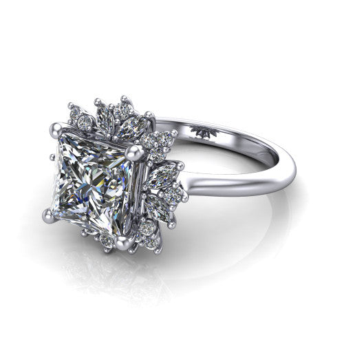 Zoe Princess Shape Halo Engagement Ring in Platinum