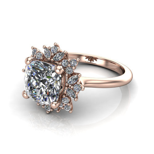 Zoe Cushion Shape Halo Engagement Ring in 14K Rose Gold