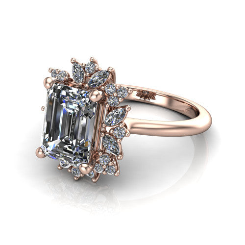 Zoe Emerald Shape Halo Engagement Ring in 18K Rose Gold