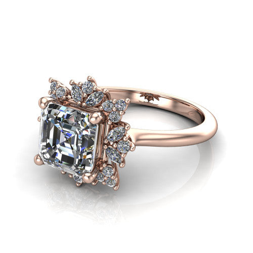 Zoe Square Emerald Shape Halo Engagement Ring in 18K Rose Gold