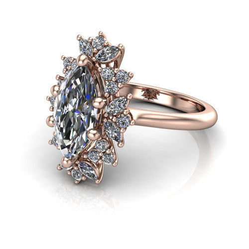 Zoe Marquise Shape Halo Engagement Ring in 14K Rose Gold