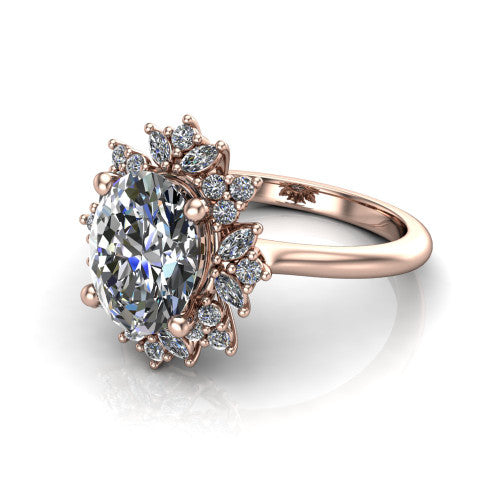 Zoe Oval Shape Halo Engagement Ring in 14K Rose Gold