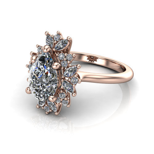 Zoe Pear Shape Halo Engagement Ring in 14K Rose Gold