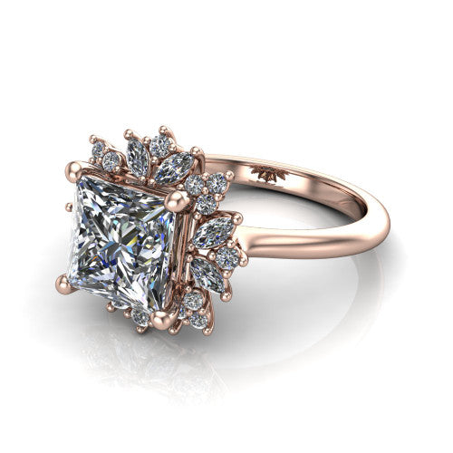 Zoe Princess Shape Halo Engagement Ring in 18K Rose Gold