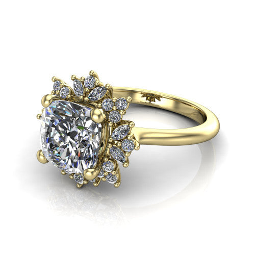 Zoe Cushion Shape Halo Engagement Ring in 18K Yellow Gold