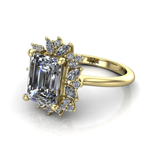 Zoe Emerald Shape Halo Engagement Ring in 18K Yellow Gold