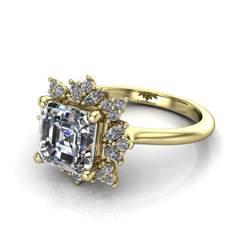 Zoe Square Emerald Shape Halo Engagement Ring in 18K Yellow Gold