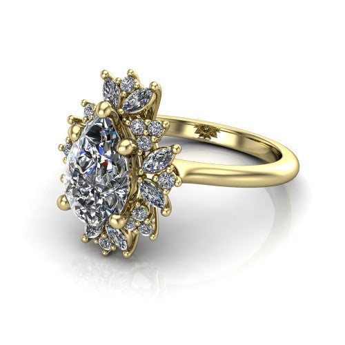 Zoe Pear Shape Halo Engagement Ring in 14K Yellow Gold