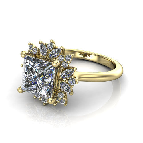 Zoe Princess Shape Halo Engagement Ring in 18K Yellow Gold