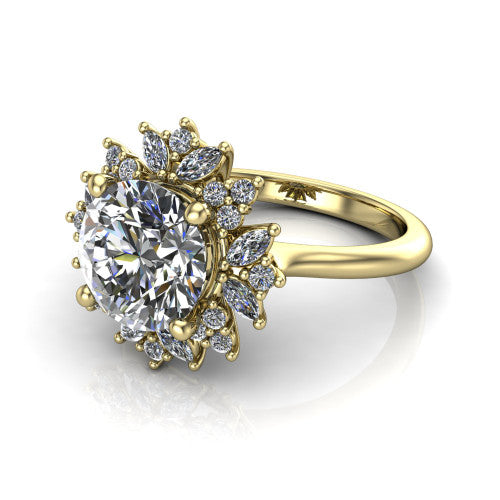 Zoe Round Shape Halo Engagement Ring in 18K Yellow Gold