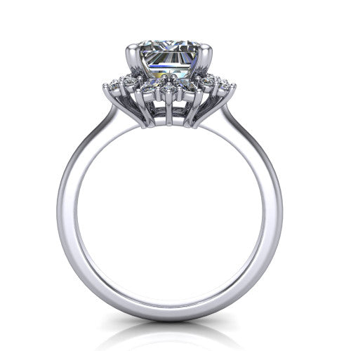 Zoe Emerald Shape Halo Engagement Ring in 18K White Gold