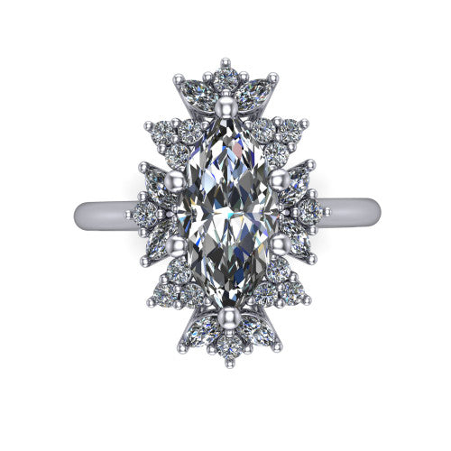 Zoe Marquise Shape Halo Engagement Ring in 14K White Gold
