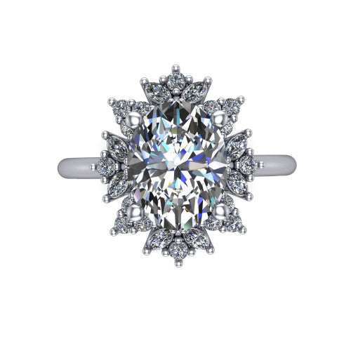 Zoe Oval Shape Halo Engagement Ring in 18K White Gold