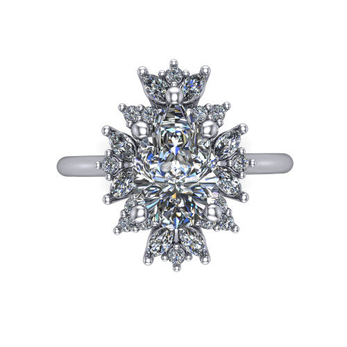 Zoe Pear Shape Halo Engagement Ring in Platinum