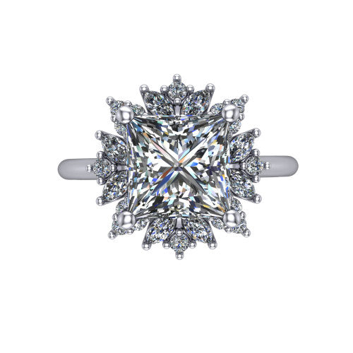 Zoe Princess Shape Halo Engagement Ring in 14K White Gold