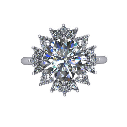 Zoe Round Shape Halo Engagement Ring in 14K White Gold
