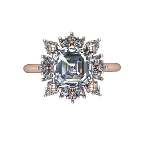 Zoe Square Emerald Shape Halo Engagement Ring in 18K Rose Gold