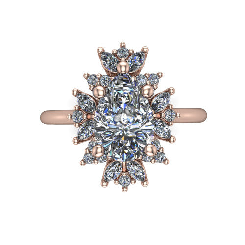 Zoe Pear Shape Halo Engagement Ring in 14K Rose Gold